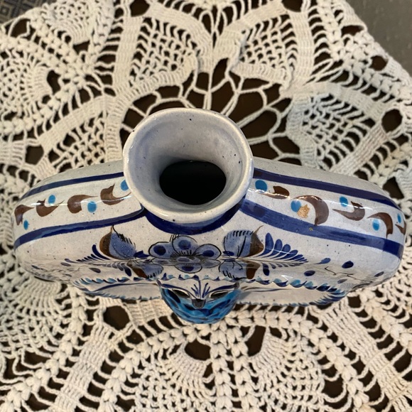 Vintage Mexican Pottery Owl Wall Hanging Boho Farmhouse Decor Jug Bottle Blue - Picture 4 of 7